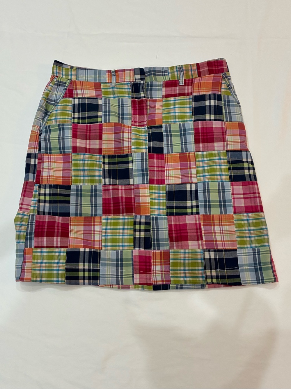L.L.Bean Vintage Patchwork Madras Skirt Size 14 Reg Cotton groovy